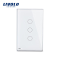 Livolo Luxury White Pearl Crystal Glass 125mm*78mm US standard Single Glass Panel For Sale 3 Gang Wall Touch Switch VL-C5-C3-11